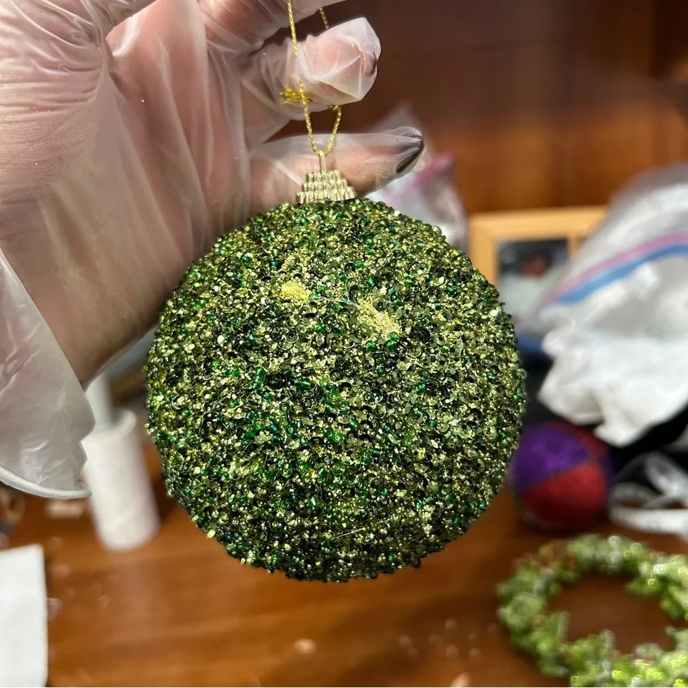 Green Glitter Sparkly Bulb Ornament - “Coy”